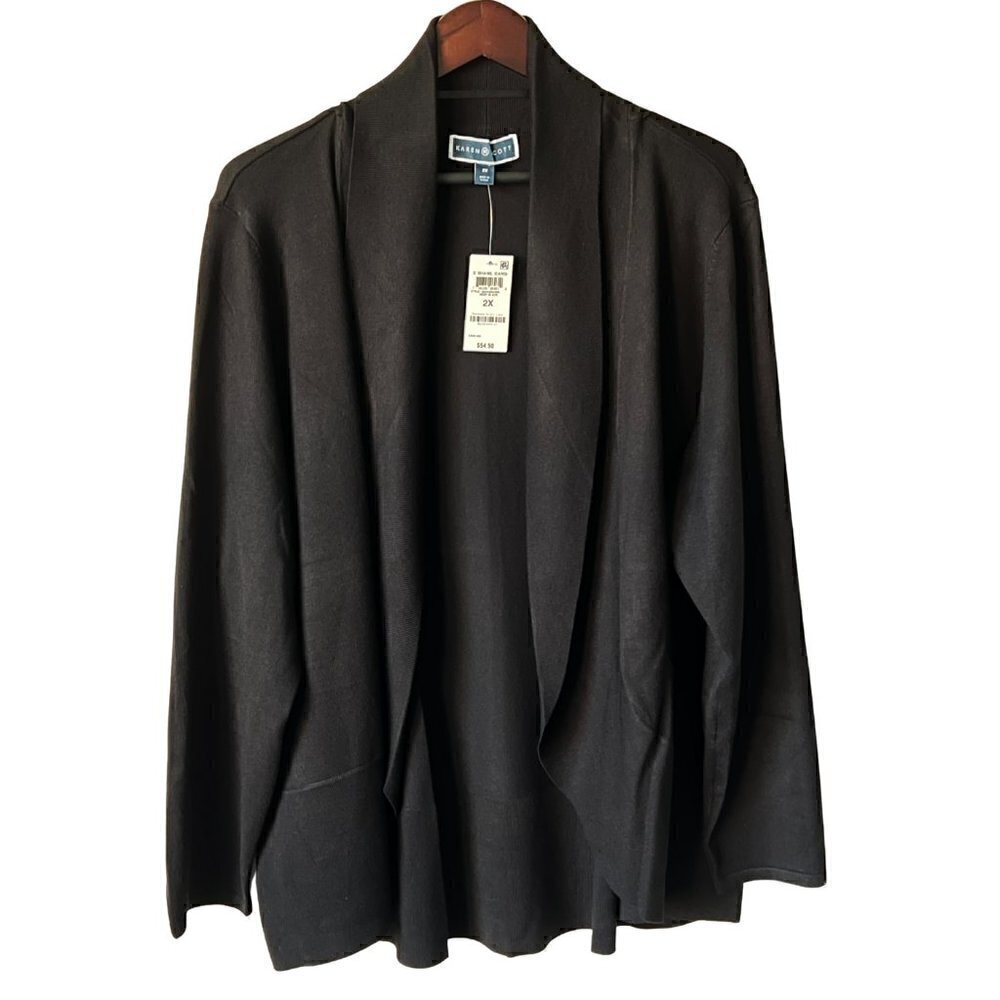 Karen Scott Black Shawl Color Cardigan Sweater, 2X
